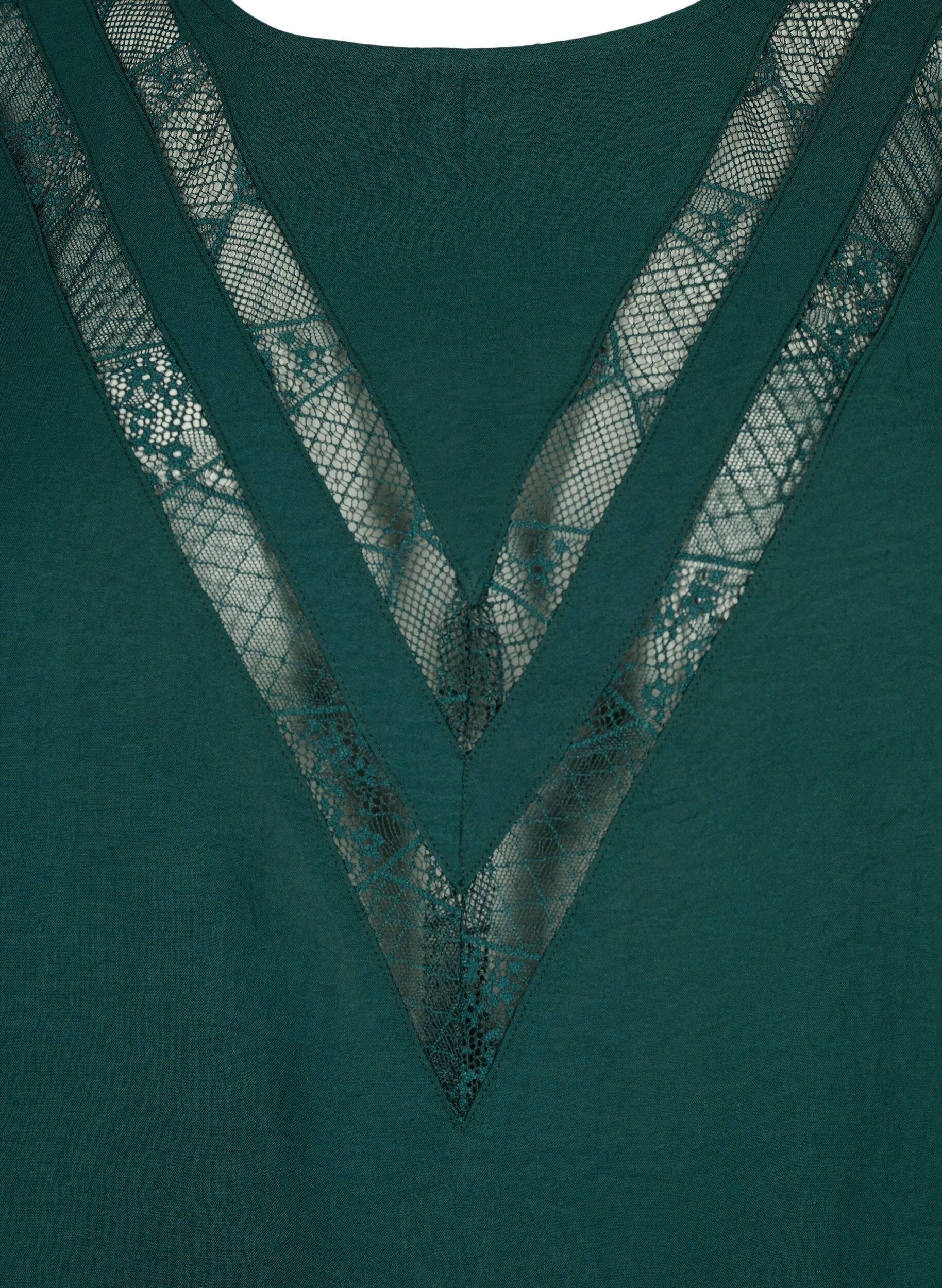 Zizzi Blouse met lange mouwen en kant, Scarab, Packshot image number 2