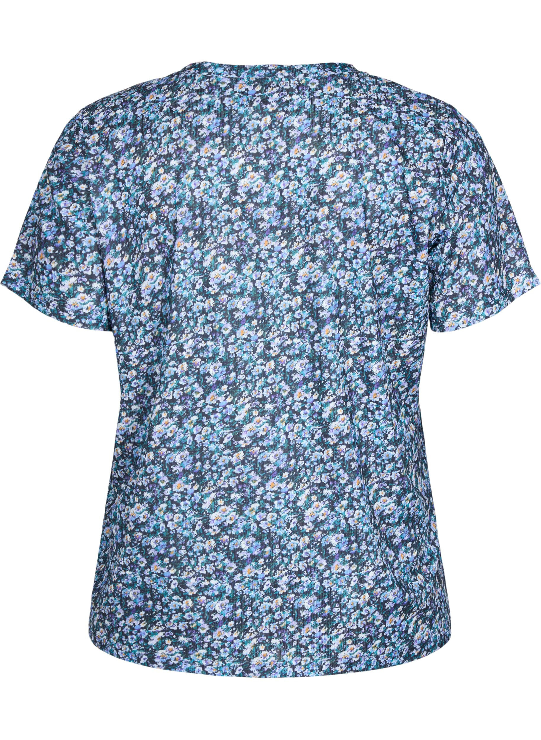 Zizzi FLASH - Bedrukt t-shirt met v-hals, Blue Green Ditsy, Packshot image number 1