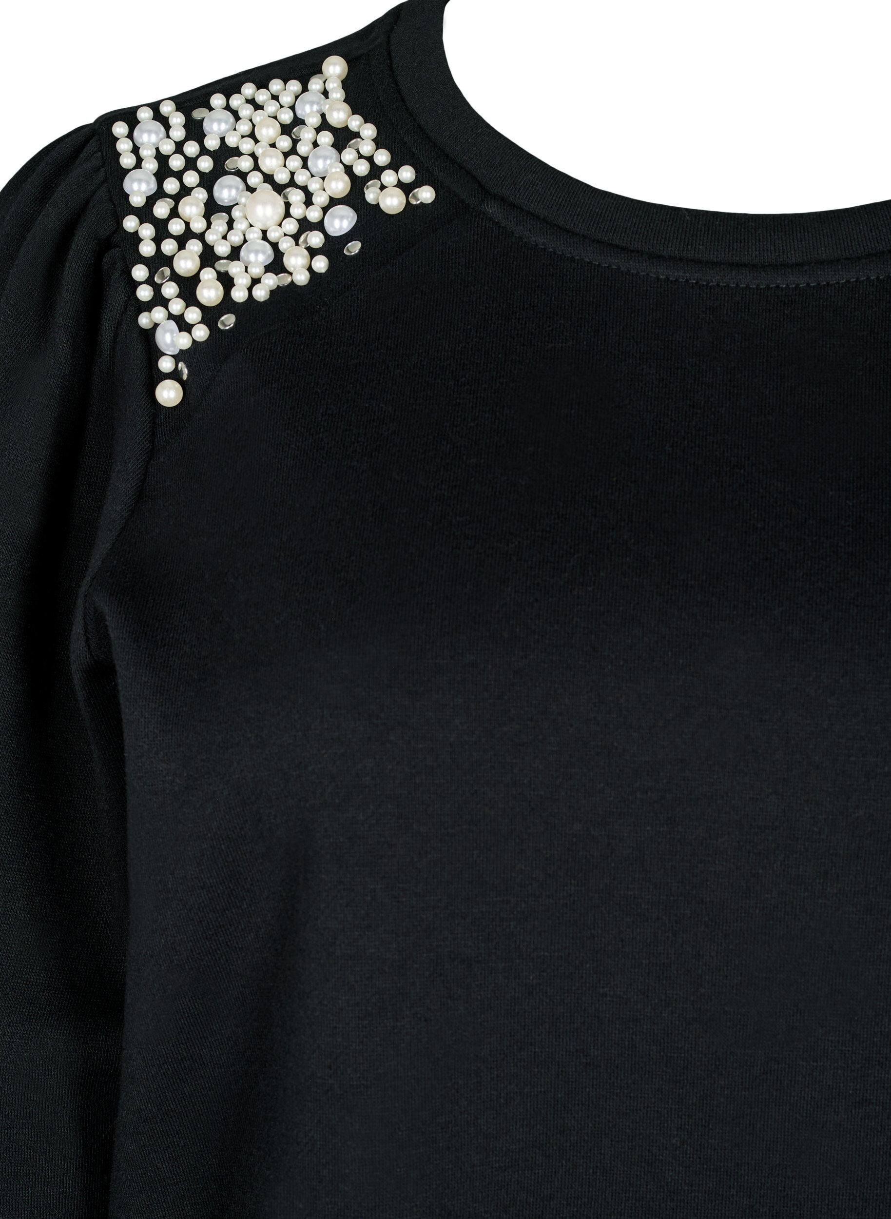 Zizzi Sweatshirt met pareldetails, Black, Packshot image number 2