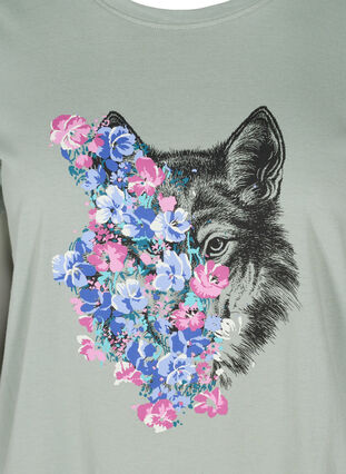 Katoenen t-shirt met korte mouwen en print, Silver Blue Wolf, Packshot image number 2