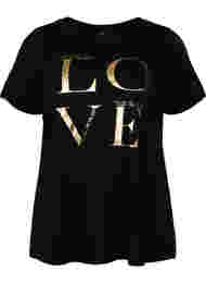Katoenen t-shirt met korte mouwen en opdruk, Black Love