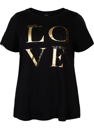 Katoenen t-shirt met korte mouwen en opdruk, Black Love, Packshot image number 0