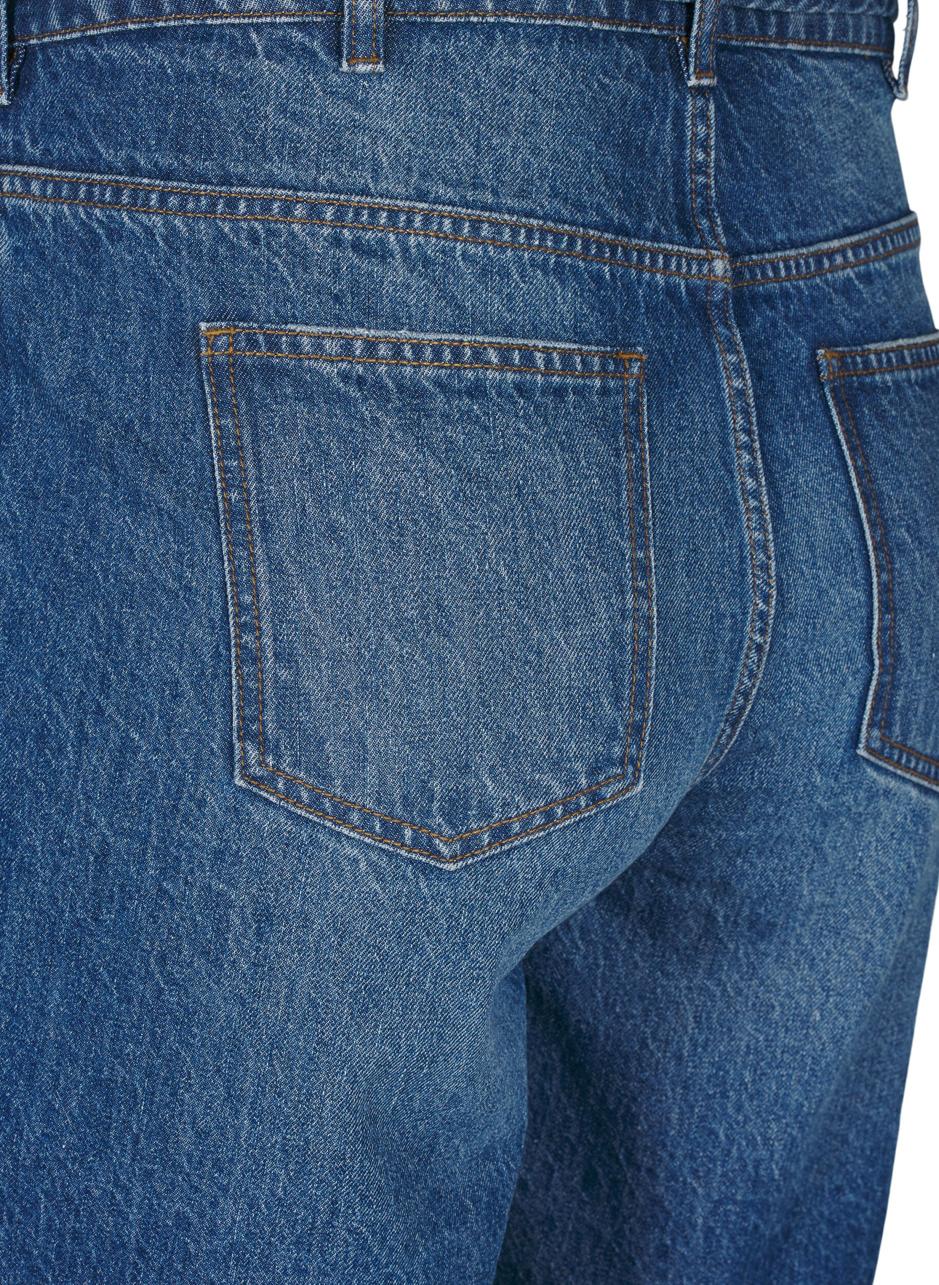 Zizzi Strakke pasvorm denim shorts met strikriem, Blauw, Packshot image number 3