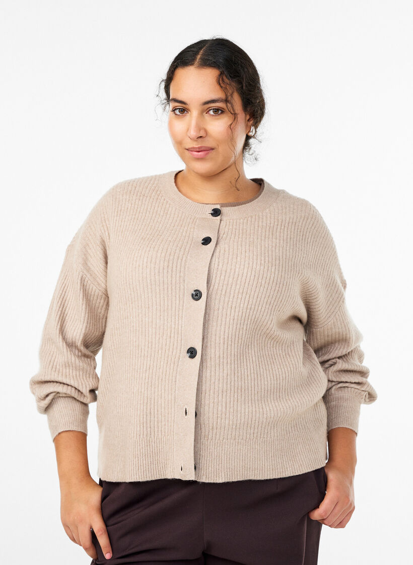 Vest van ribtricot met knopen, Beige, Model image number 0