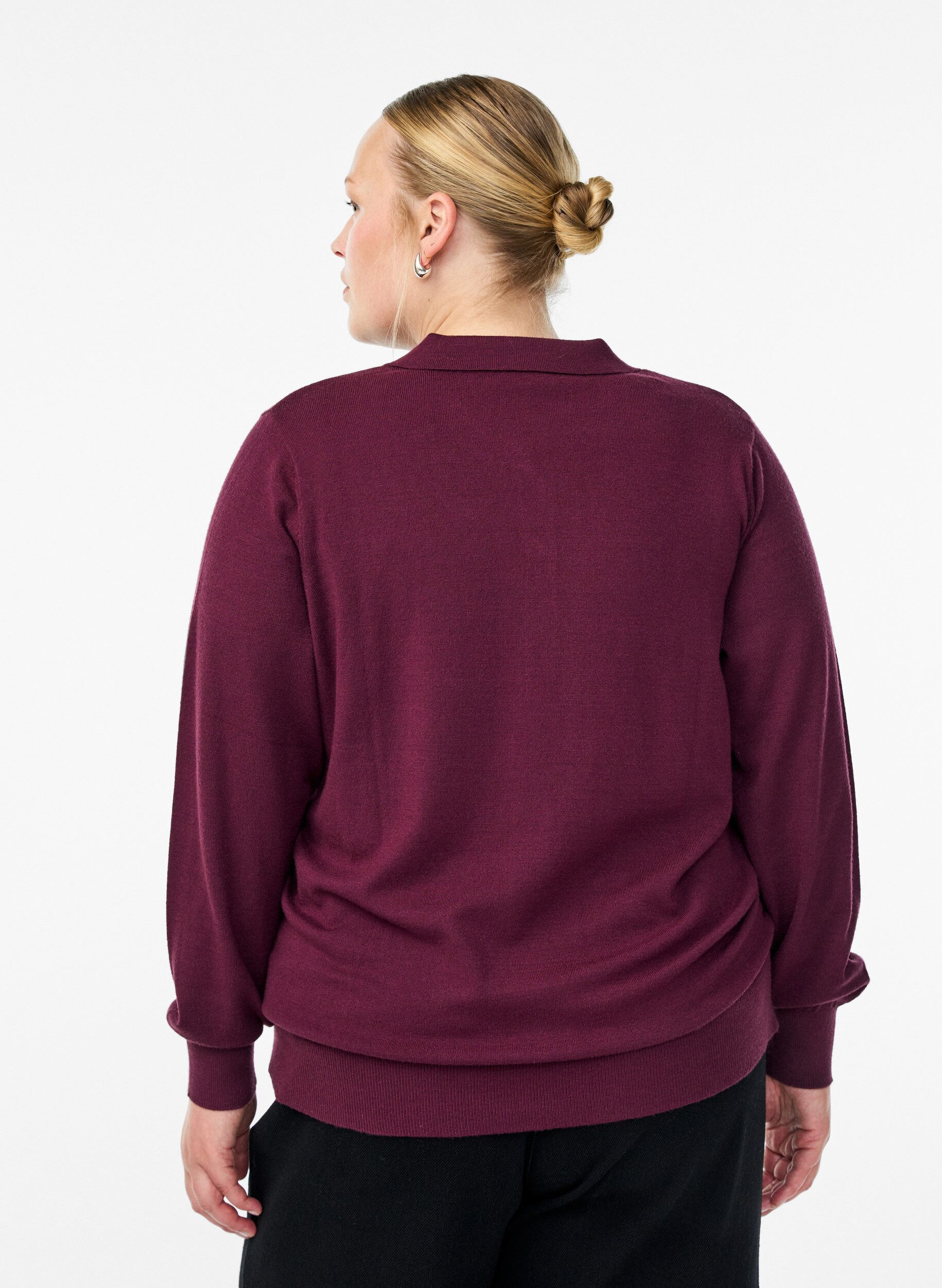 Zizzi Strik blouse met kraag, Donker Bordeaux, Model image number 2