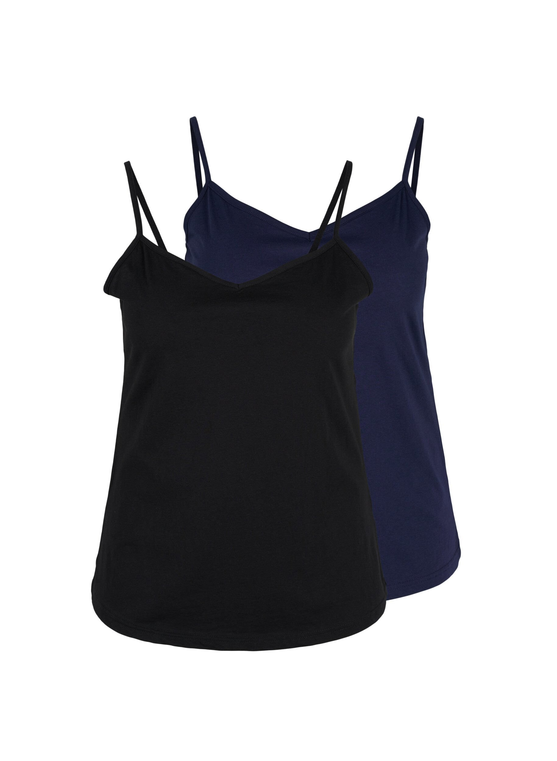 Zizzi Set van 2 basic tops in katoen, Black/Navy B, Packshot image number 0