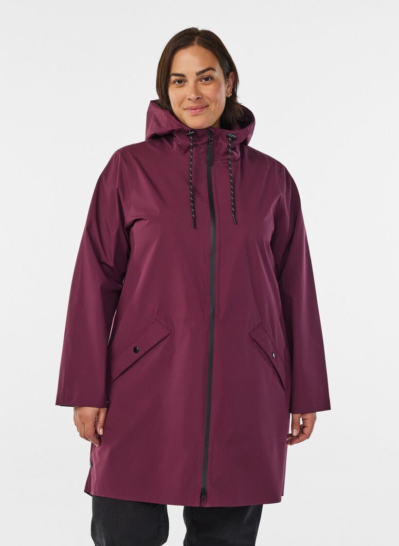 Regenjas met zakken en capuchon, Donker Bordeaux, Model image number 0