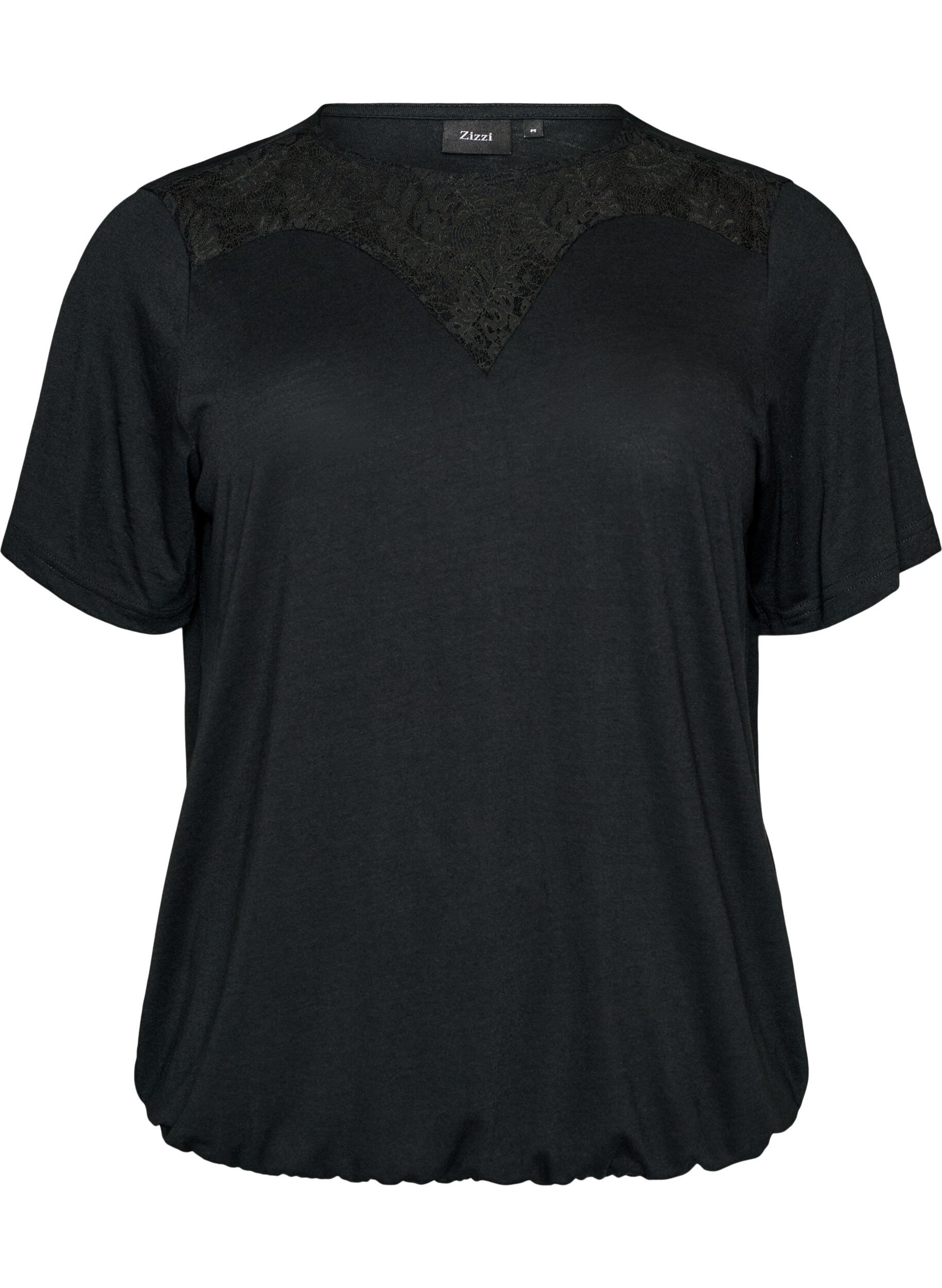 ZizziBlouse met kanten inzetstuk en ballonmouwen, Zwart, Packshot image number 0