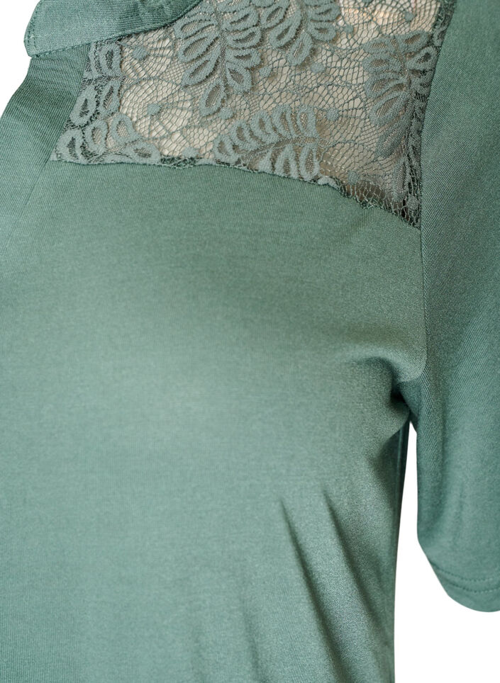 Jerseyjurk met kanten details en een gelaagde rok, Groen, Packshot image number 3
