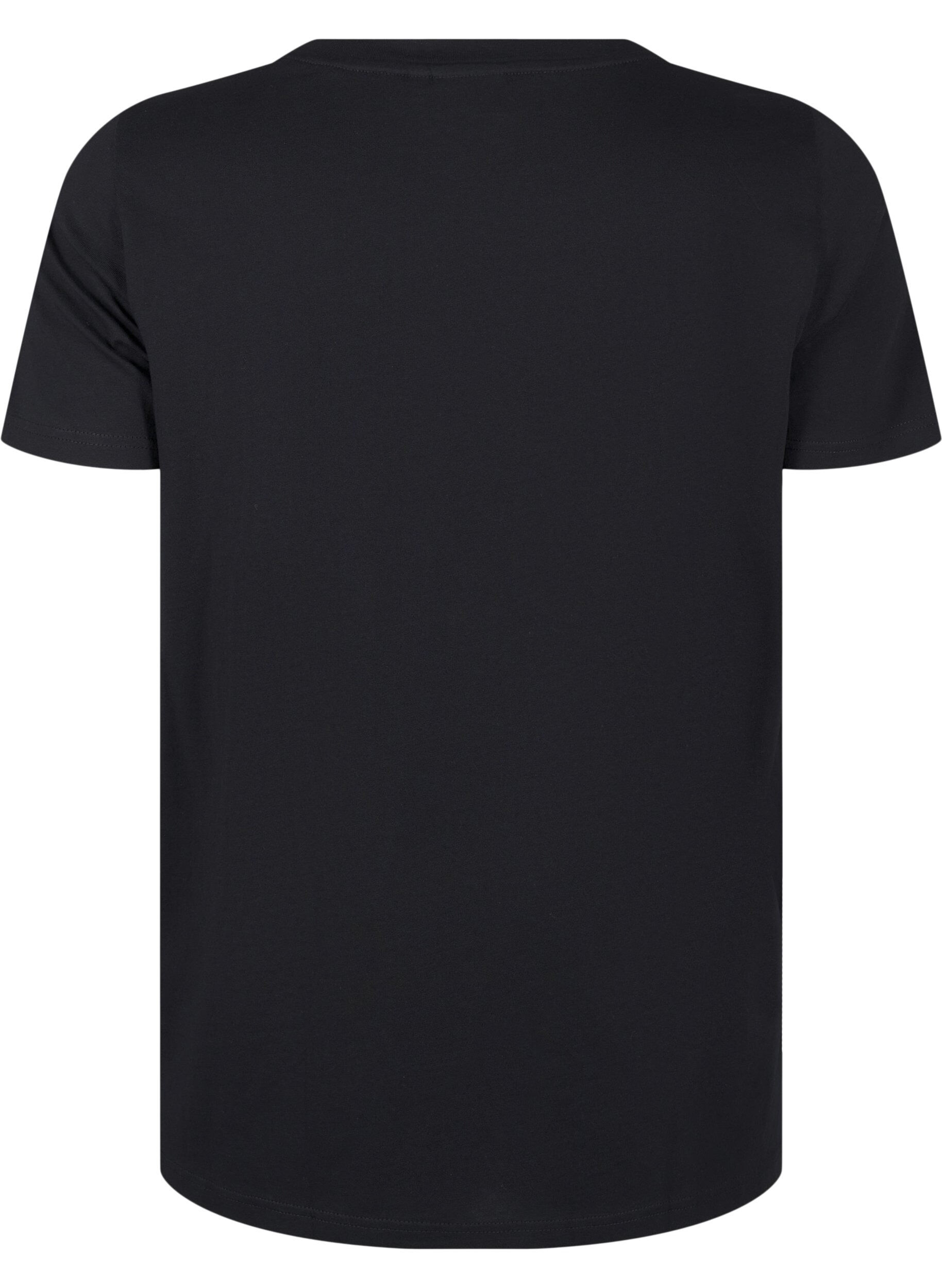 Zizzi Katoenen T-shirt met strassteentjes, Black, Packshot image number 1