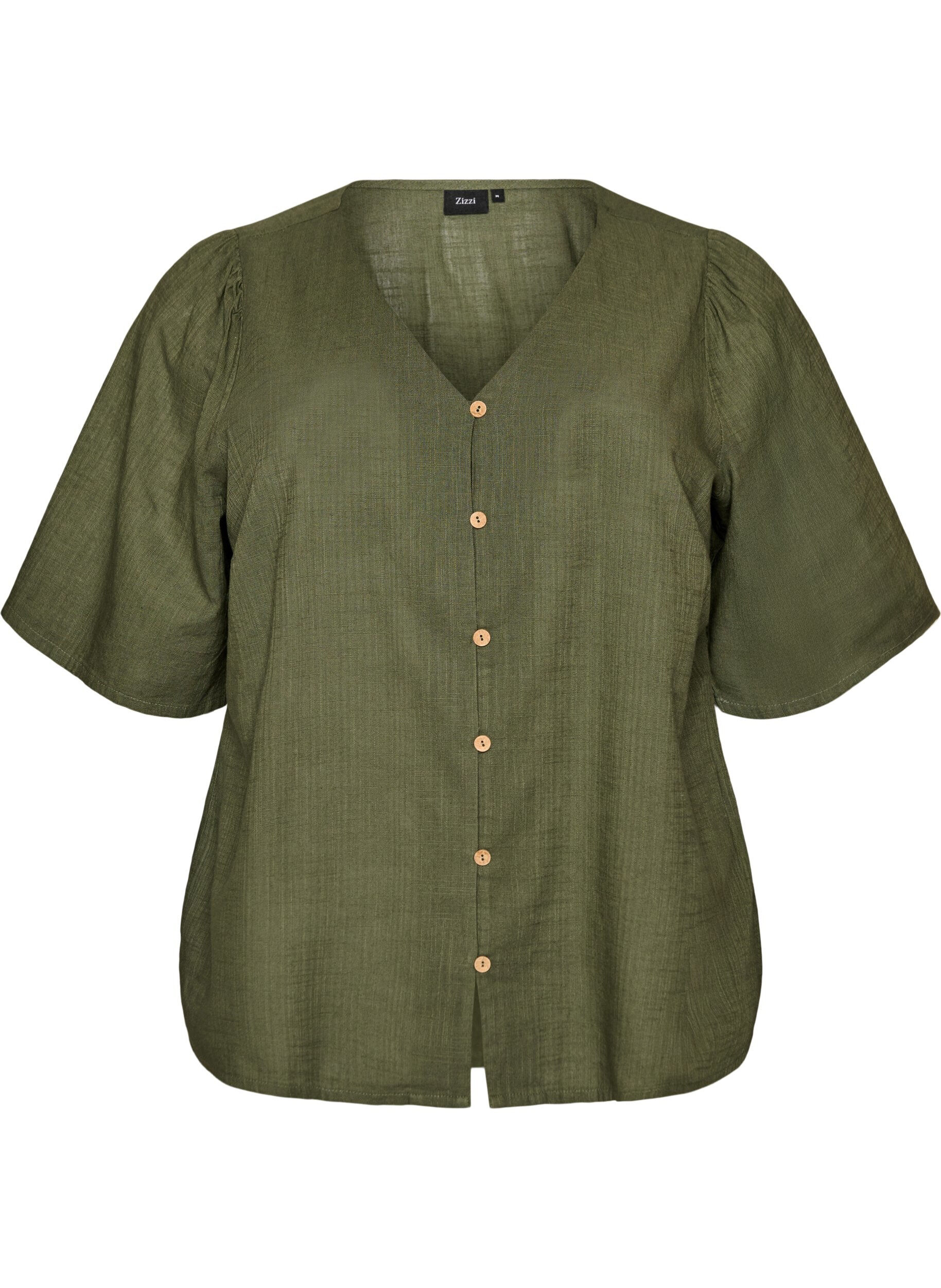 ZizziKatoenen shirt met korte mouwen en een V-hals, Groen, Packshot image number 0