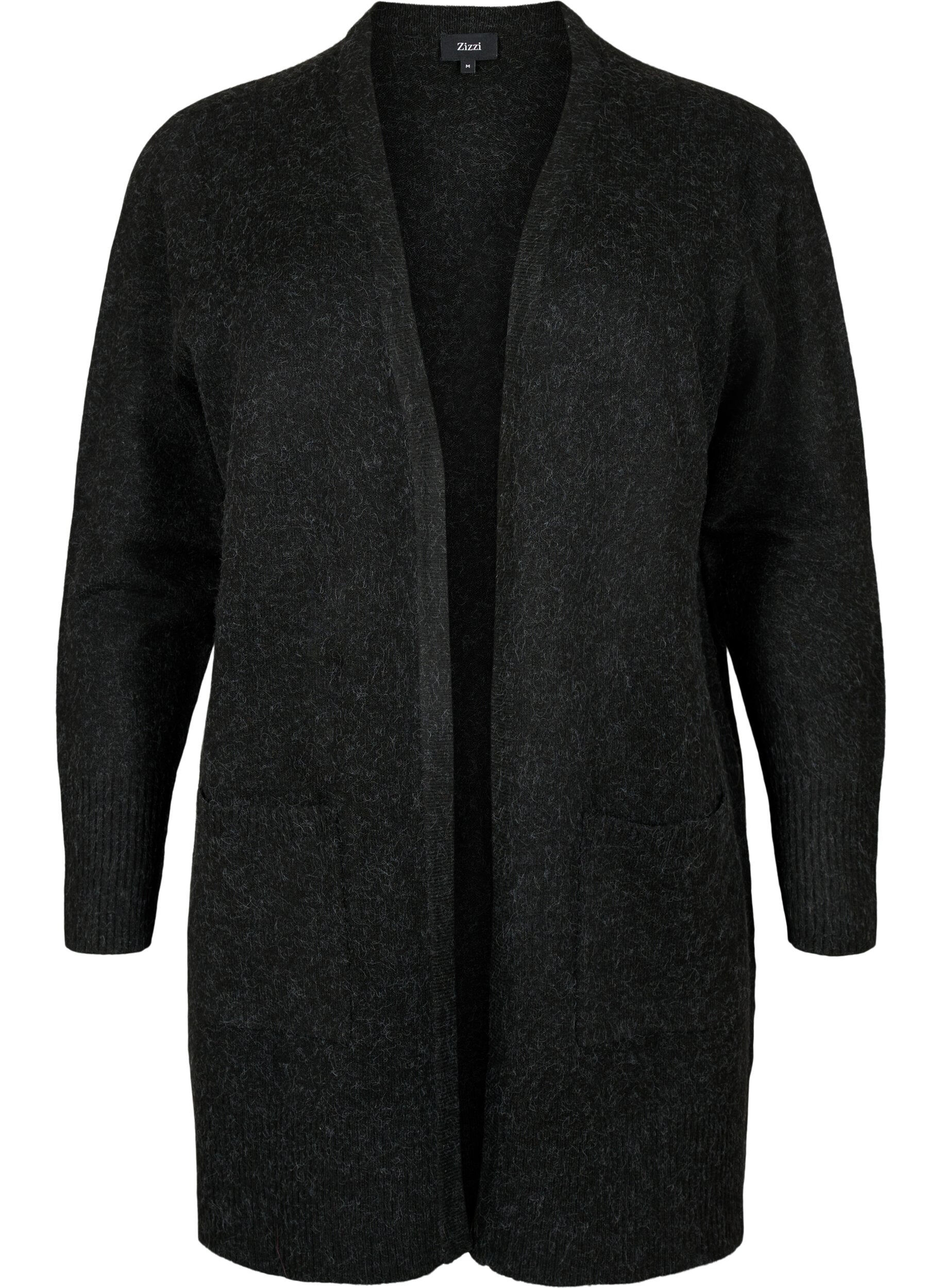 ZizziGevlekt gebreid vest met zakken, Grijs, Packshot image number 0