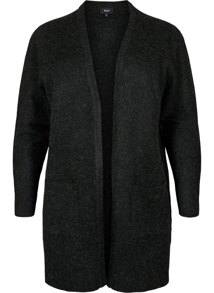 Gevlekt gebreid vest met zakken, Grijs, Packshot image number 0