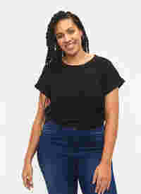 T-shirt met korte mouwen van katoenmix, Black, Model
