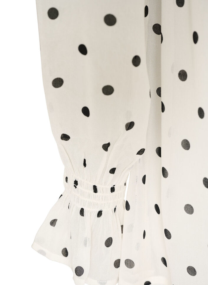Viscose jurk met ruches en doorschijnende mouwen, Wit, Packshot image number 3