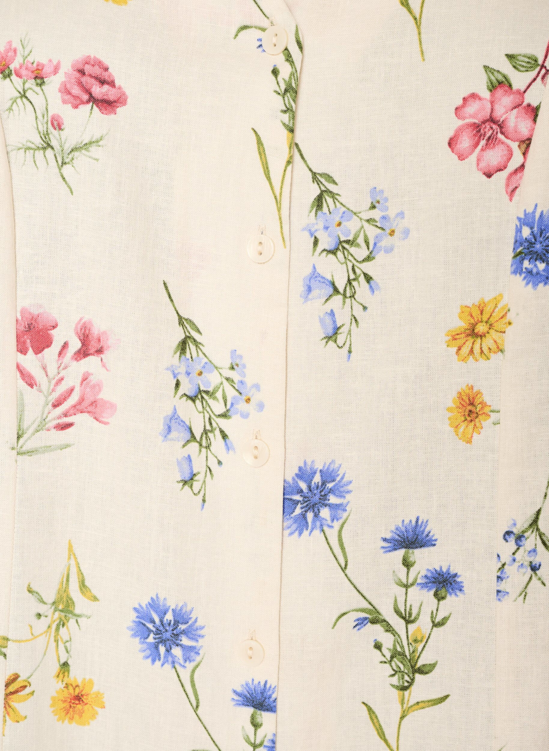 Zizzi Midi jurk in linnen en viscose met ruchesmouwen, Beige, Packshot image number 2