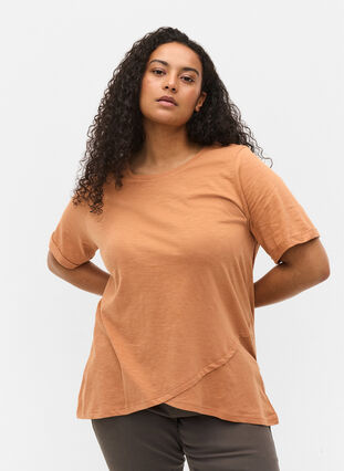 Katoenen t-shirt met korte mouwen, Pecan Brown, Model image number 0