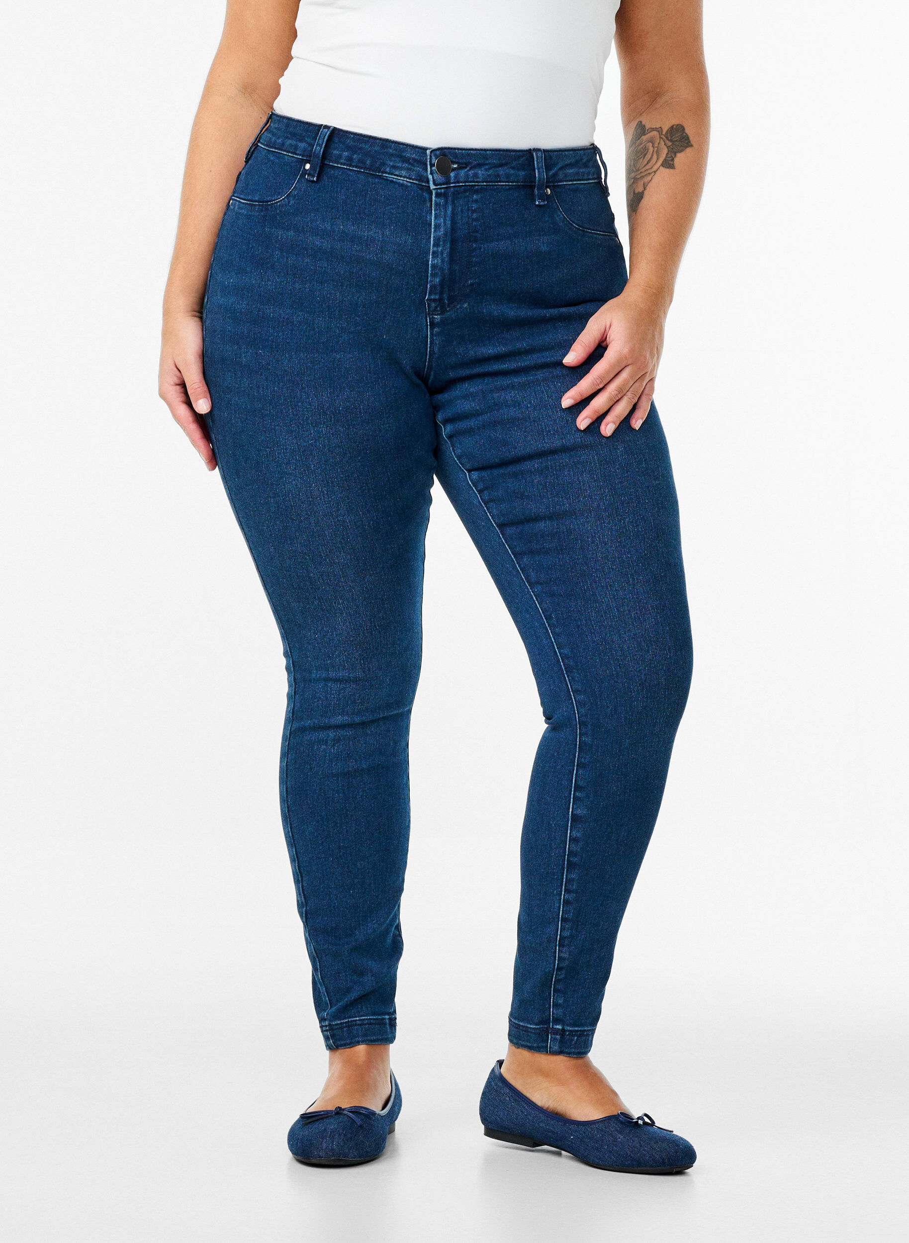 Zizzi Katoenmix jeggings, Blauw, Model image number 2
