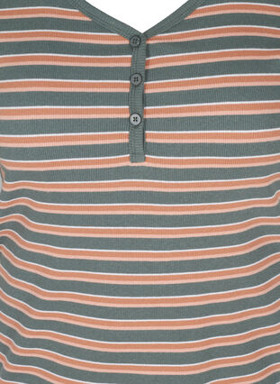 Gestreept geribbeld t-shirt in katoen, Balsam Green Stripe, Packshot image number 2