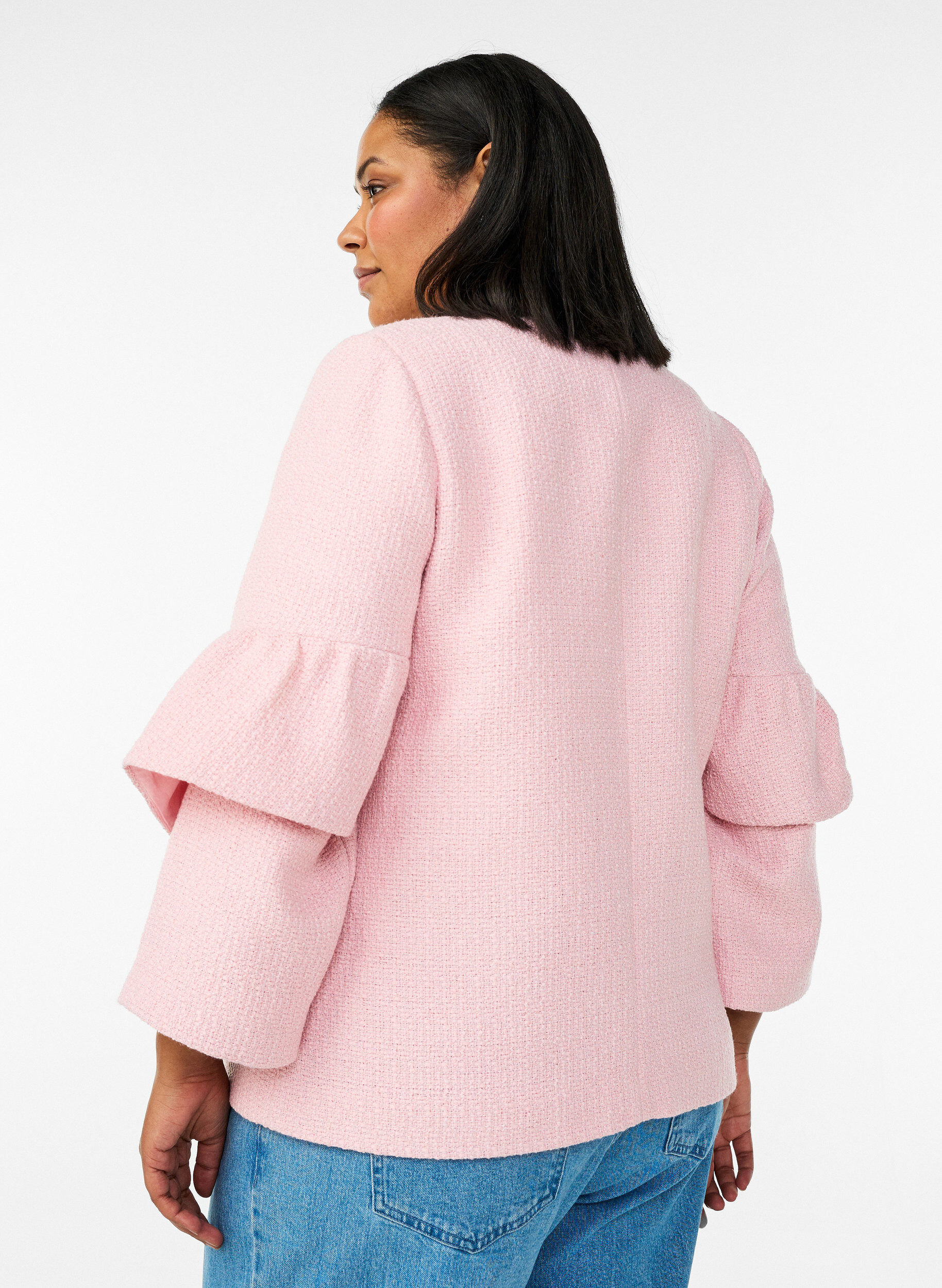 ZizziBoucl&eacute; jasje met ruchesdetails, Roze, Model image number 2