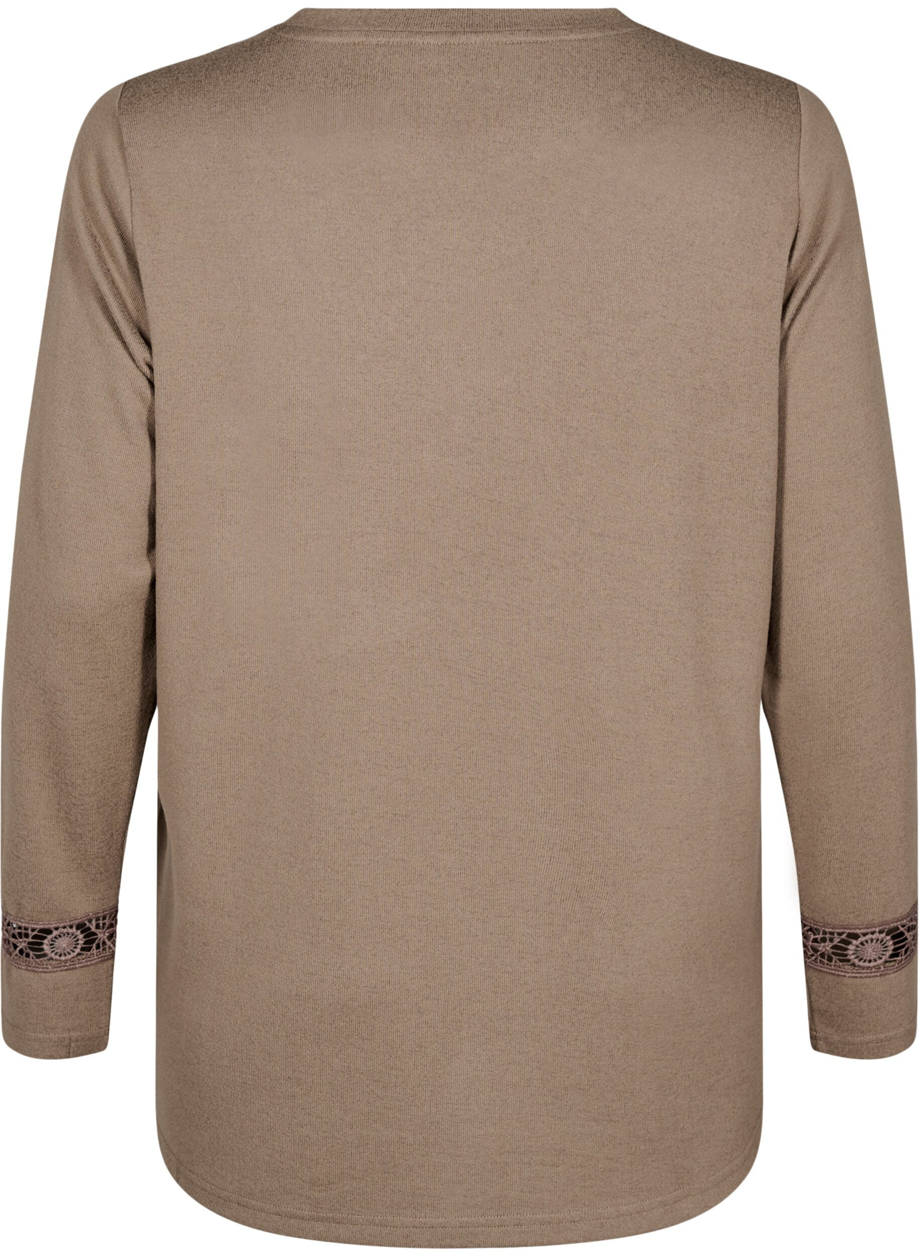 Zizzi Blouse met geborduurde details en lange mouwen, Bruin, Packshot image number 1