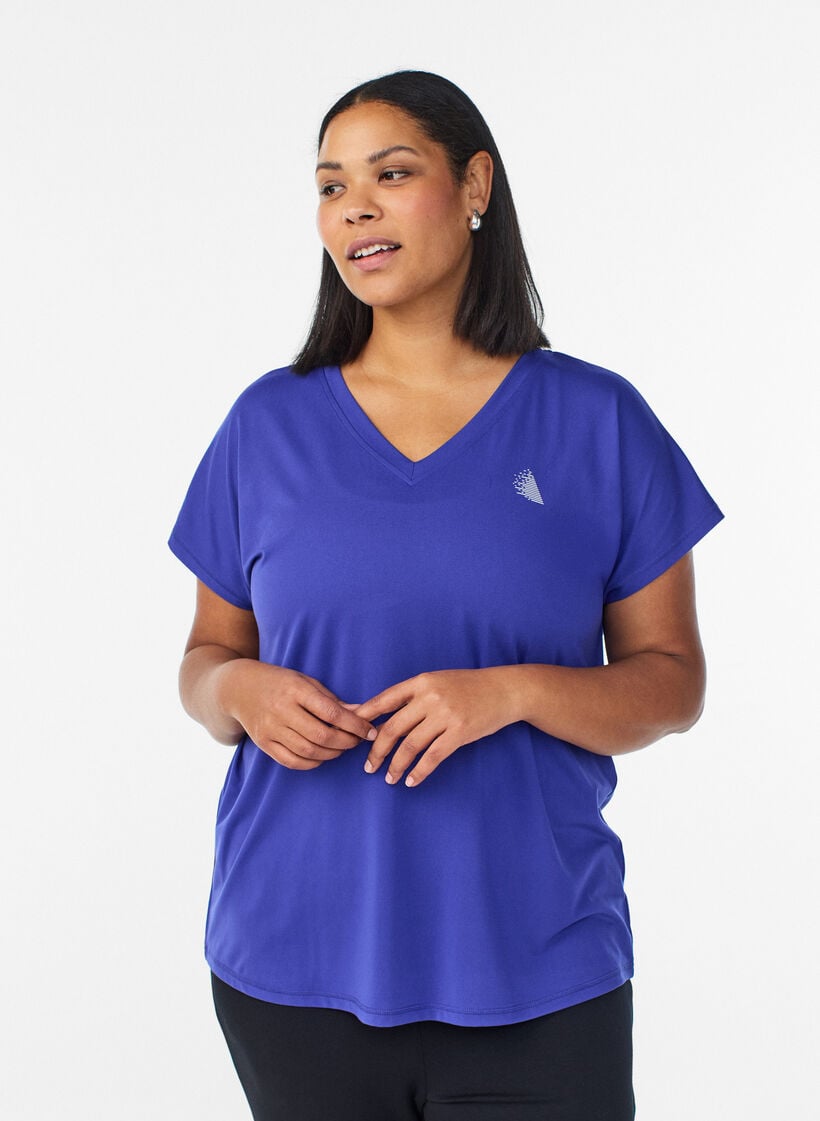 Losvallend trainings-T-shirt met V-hals, Paars, Model image number 0