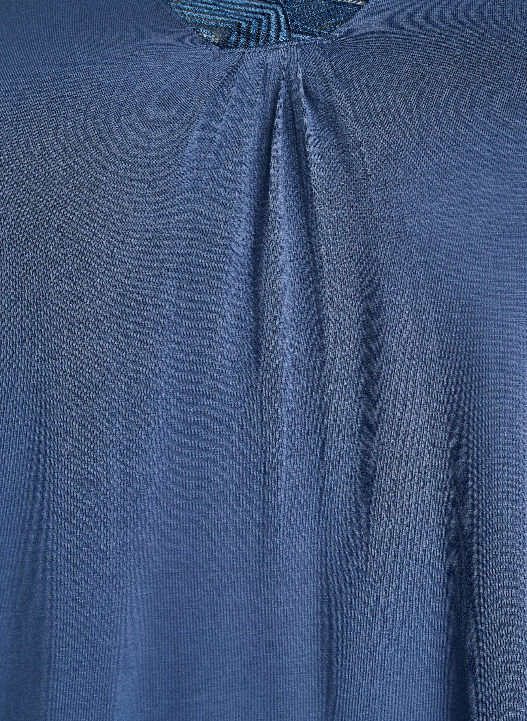 Zizzi Pyjamabovendeel in viscose met kanten detail en 3/4-mouwen, Blauw, Packshot image number 2