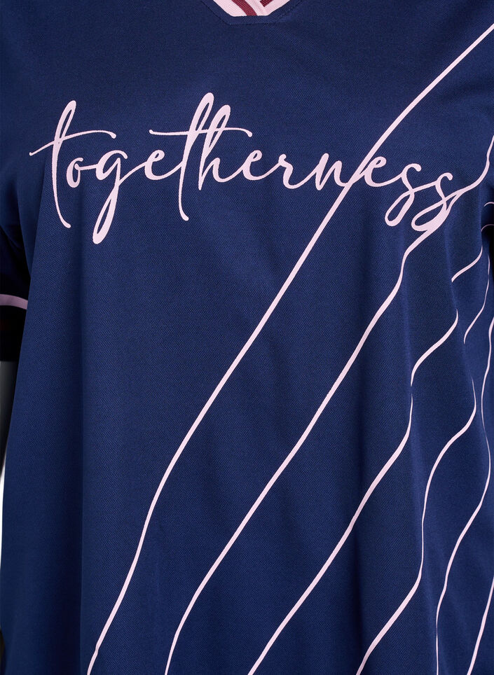 Sportief T-shirt met strepen en tekstmotief, Blauw, Packshot image number 2