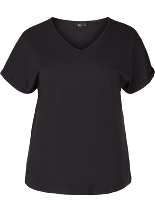 T-shirt met v-hals, Black, Packshot image number 0
