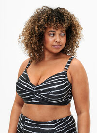 Bikini beha met opdruk en beugel, Black White Stripe, Model