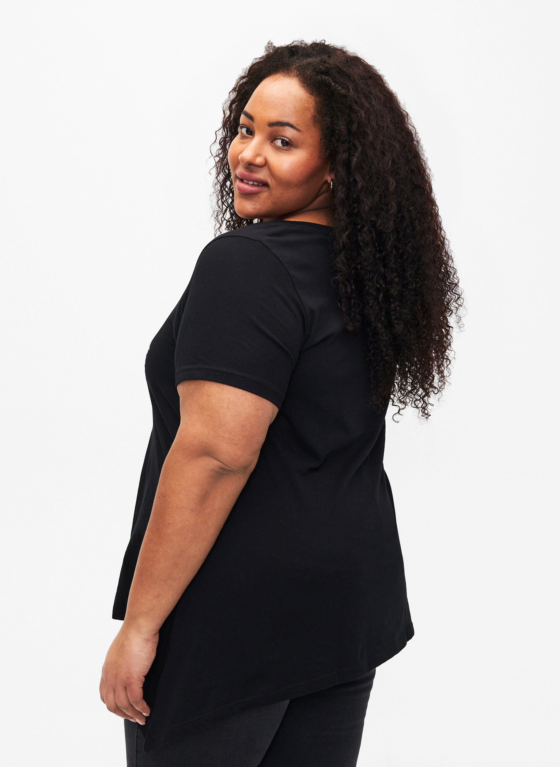 Zizzi Katoenen T-shirt met korte mouwen, Black W. Sun, Model image number 1