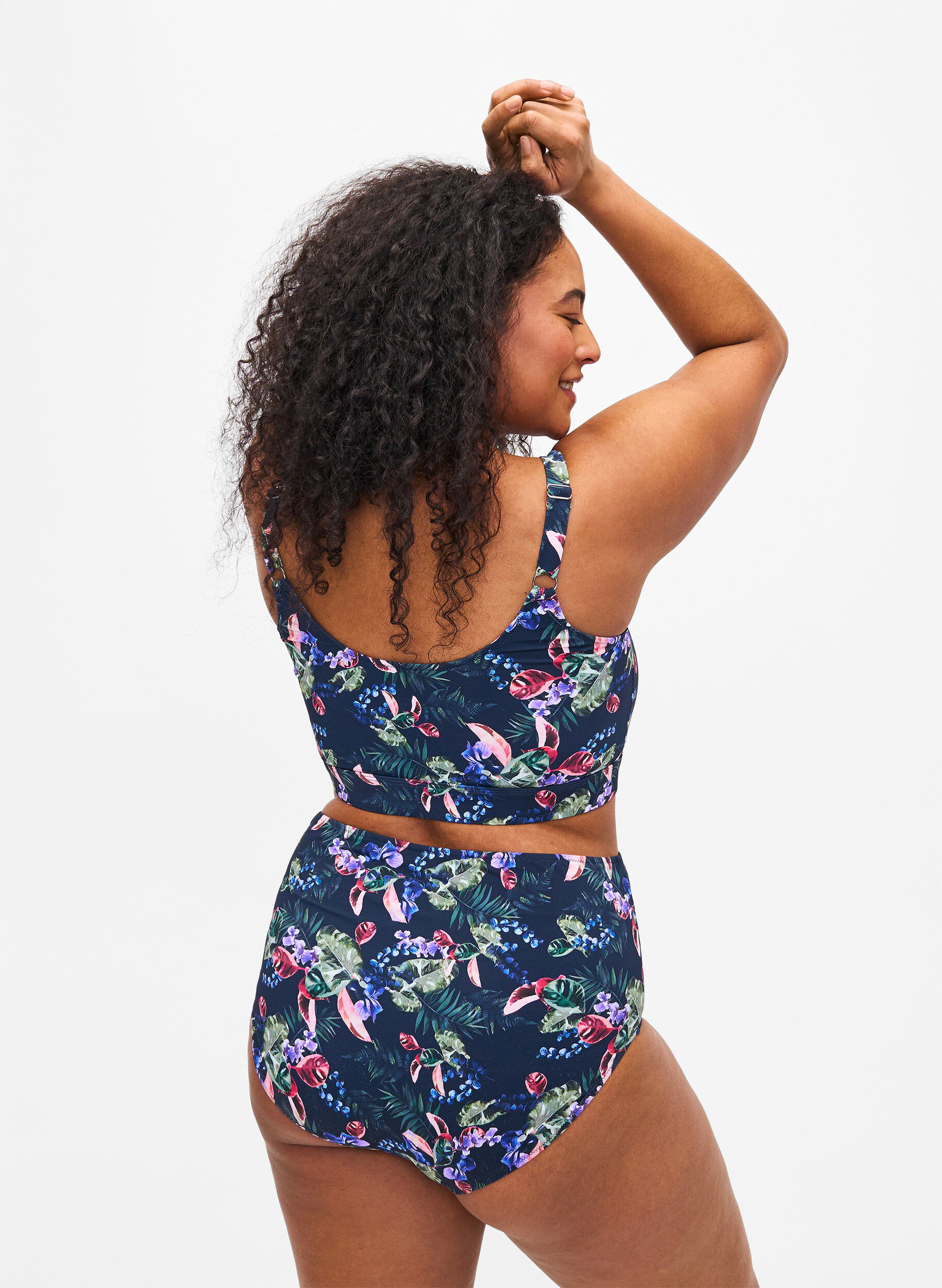 Zizzi Bikinislip met hoge taille en print, Blauw, Model image number 1