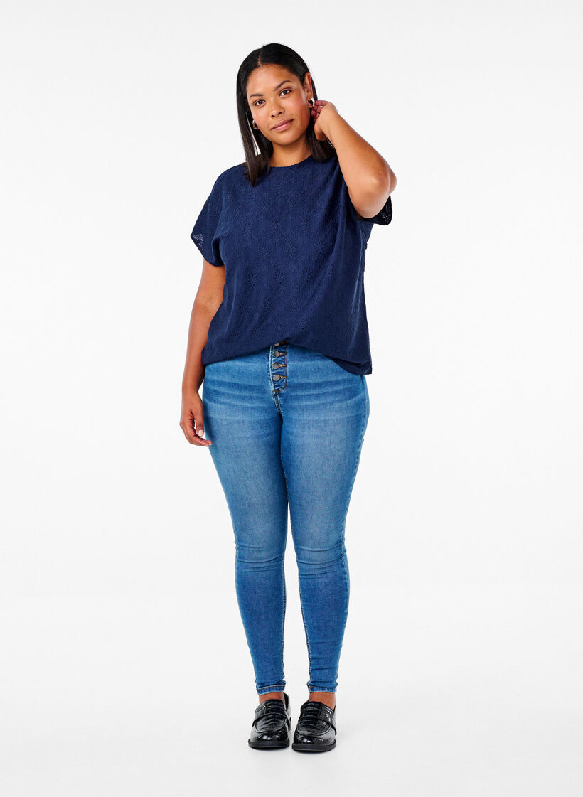 Blouse met korte mouwen en bloemenborduursel, Naval Academy, Model image number 2