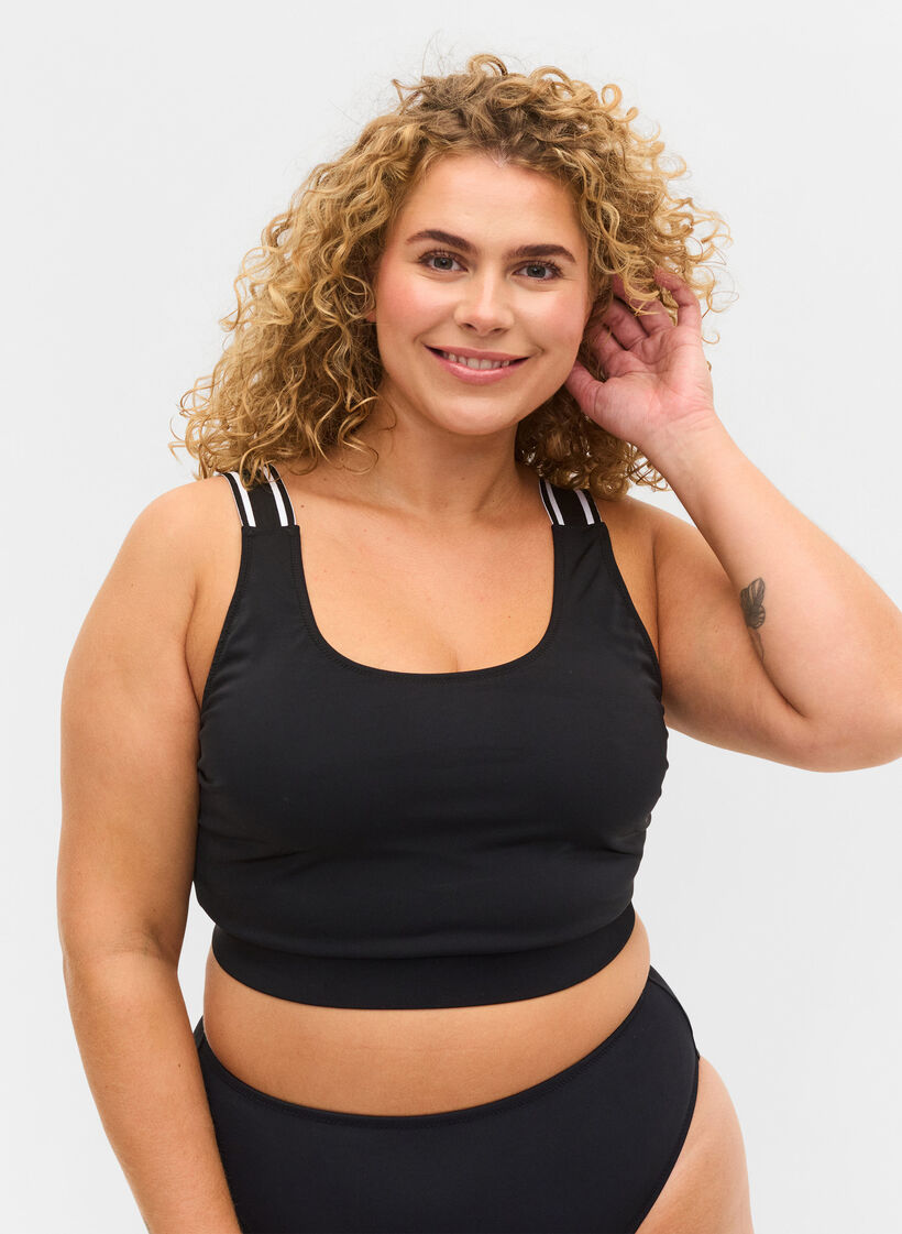 Bikini top met gestreepte schouderbandjes, Black, Model image number 0