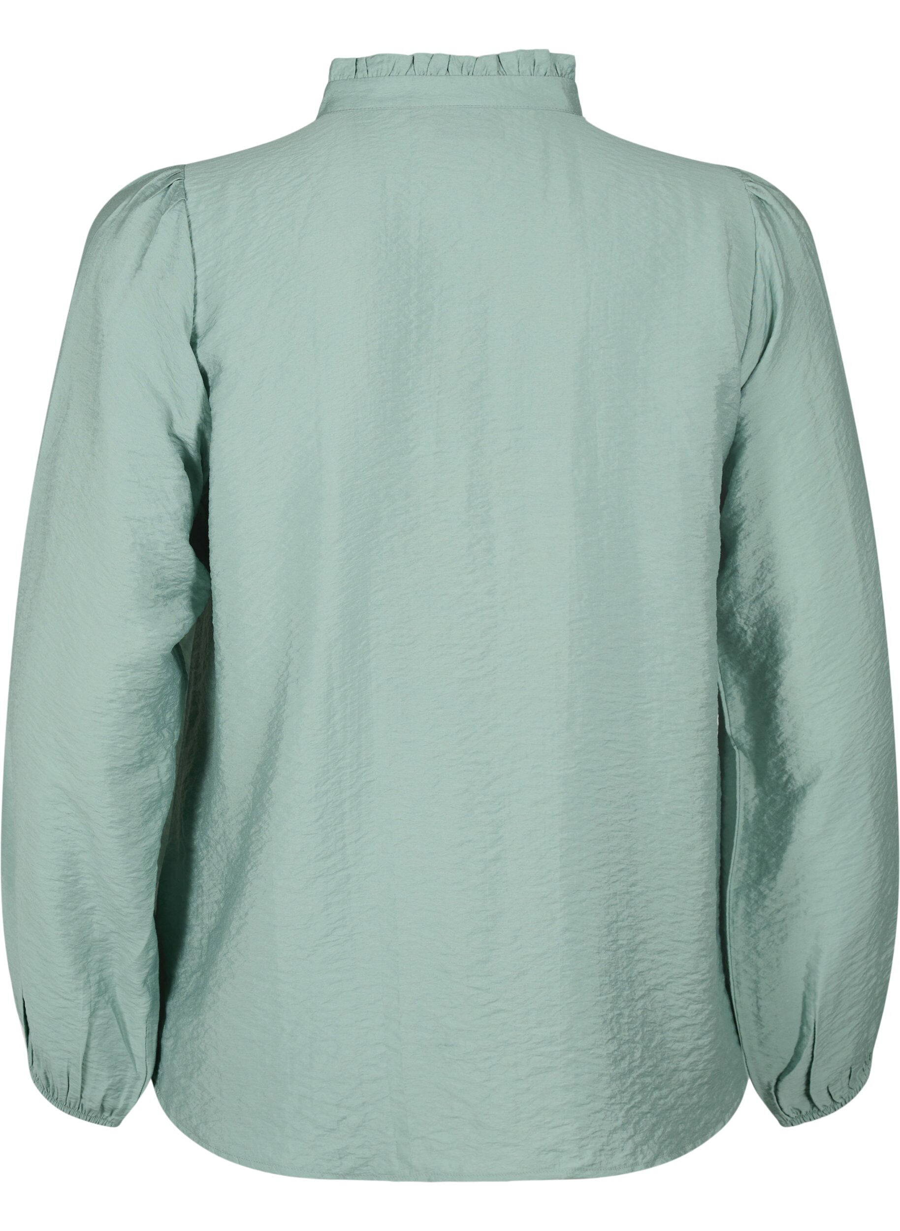 Zizzi Viscose overhemdblouse met rucheskraag, Chinois Green, Packshot image number 1