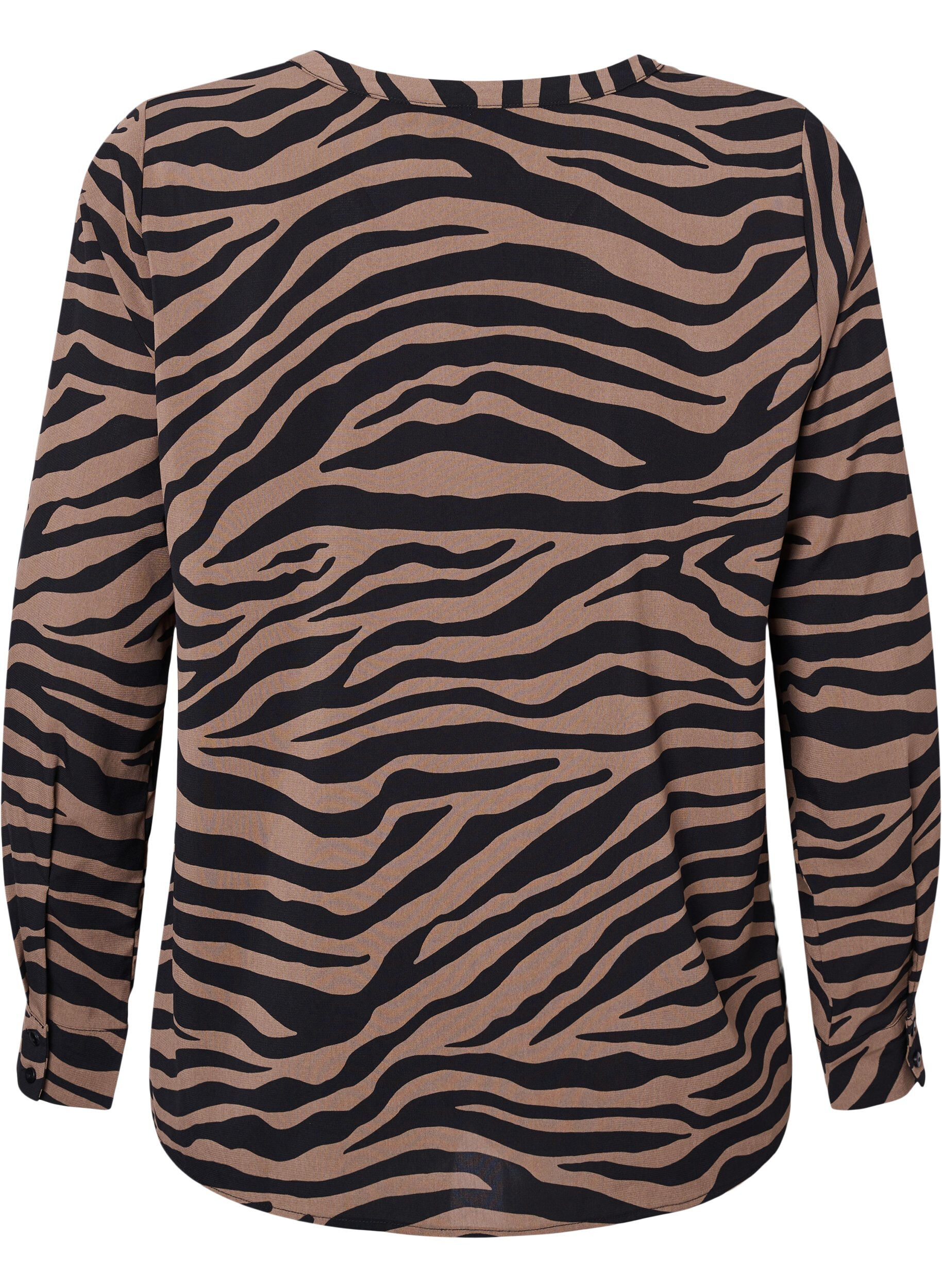 Zizzi Shirt met V-hals en zebraprint, Black/Brown Zebra, Packshot image number 1