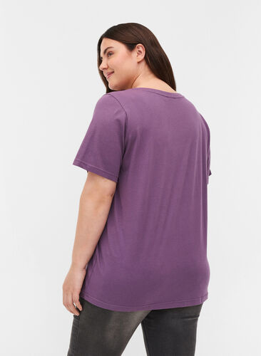 T-shirt in biologisch katoen met v-hals, Vintage Violet, Model image number 1
