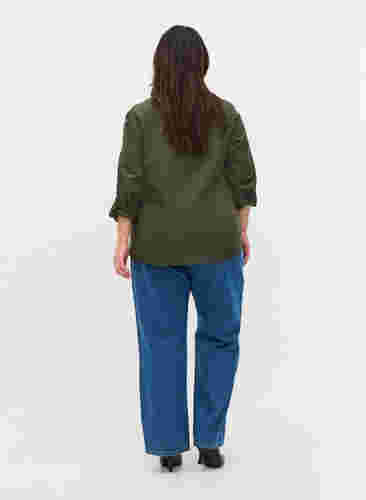 Straight jeans met hoge taille, Blue denim, Model image number 1