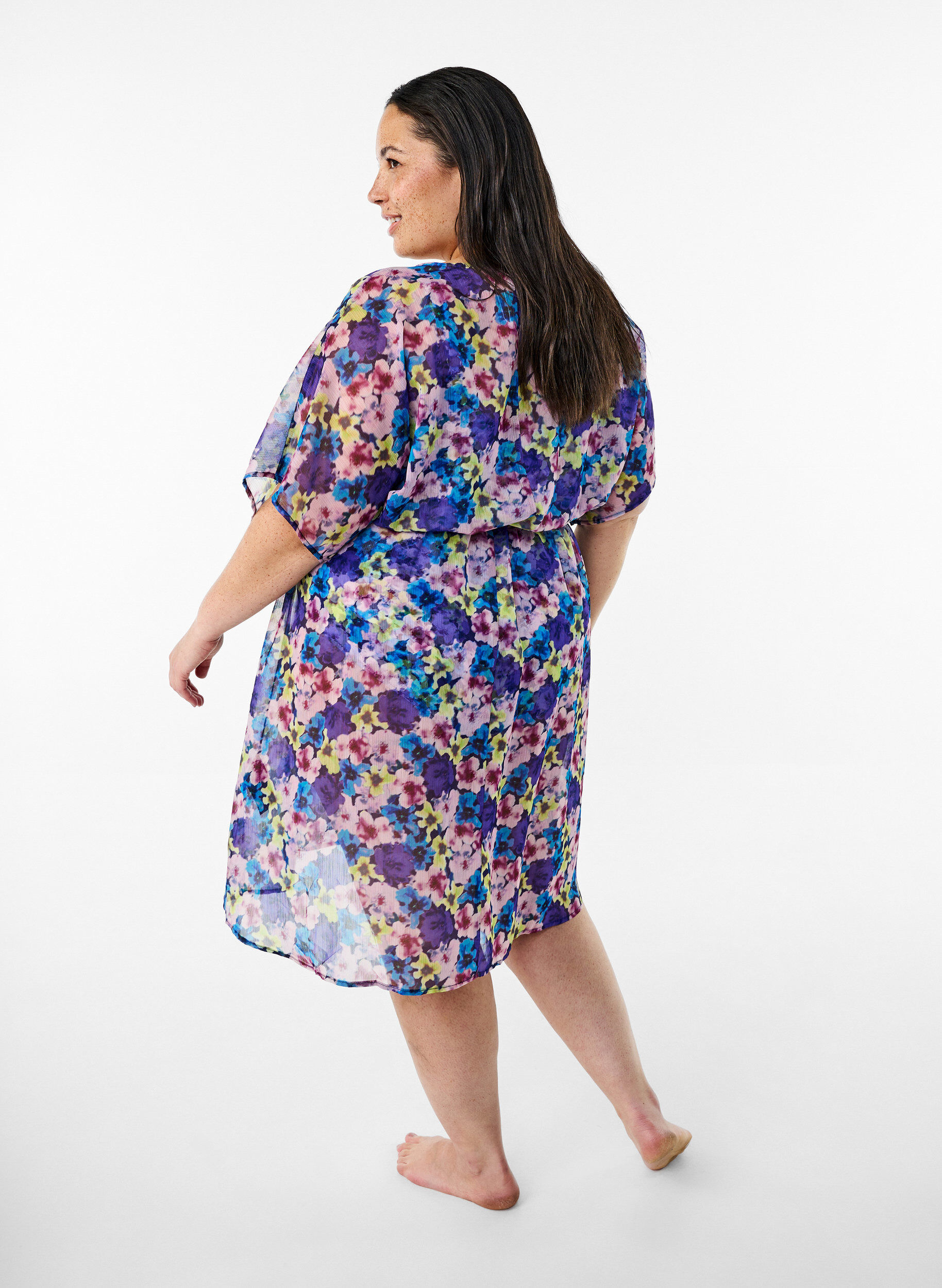 Zizzi Strand kimono met print, Blauw, Model image number 1