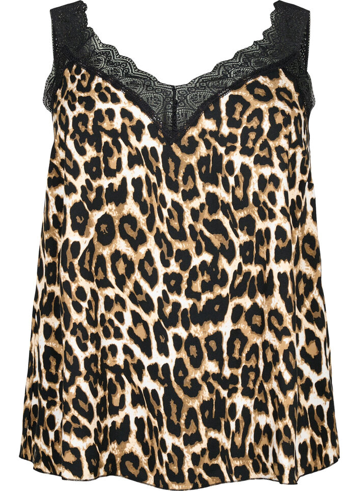 Kanten topje van viscose, Leopard, Packshot image number 0