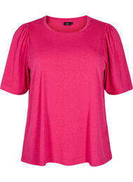 T-shirt met glitter en korte puffmouwen, Roze