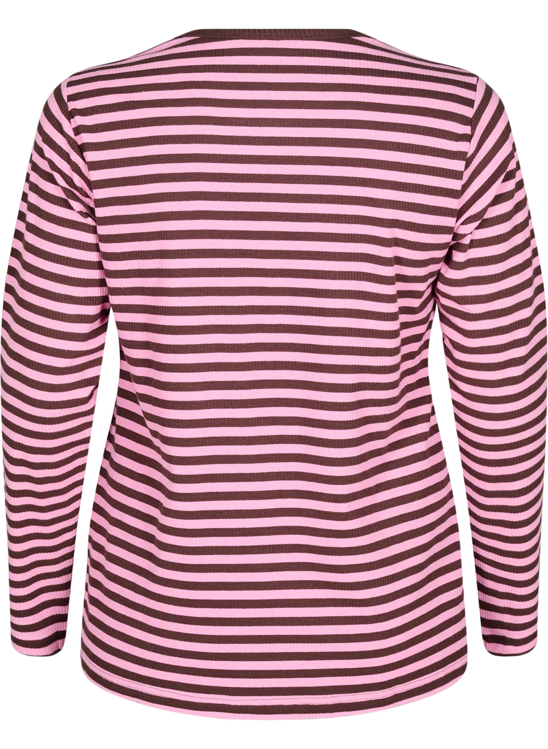 ZizziGestreepte blouse met lange mouwen, Roze, Packshot image number 1