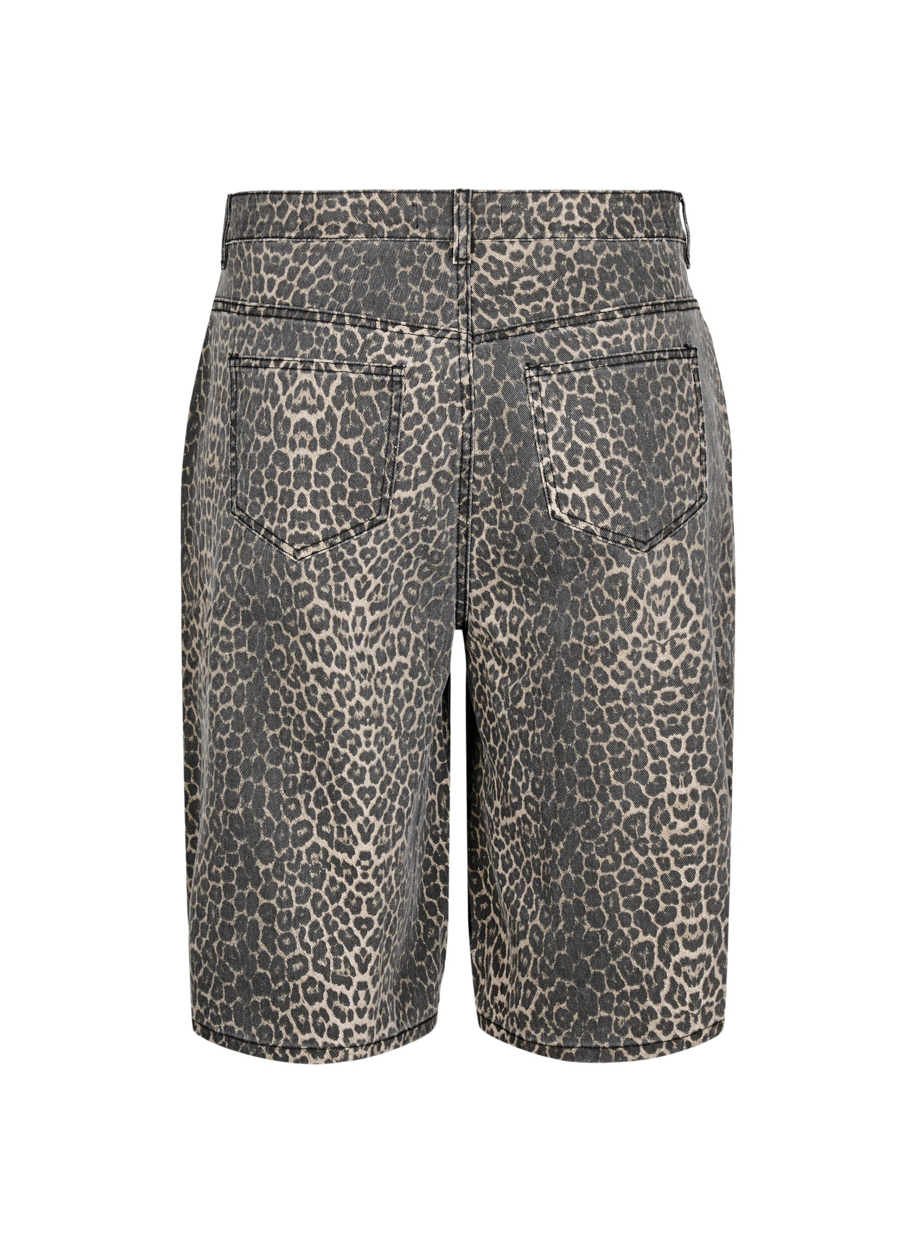 Zizzi Luipaardprint denim bermuda shorts, Bruin, Packshot image number 1
