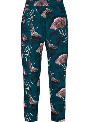 Gebloemde pyjama broek in viscose, Deep Teal Flower, Packshot image number 1