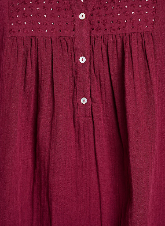Katoenen mousseline tuniek met broderie anglaise, Donker Bordeaux, Packshot image number 2