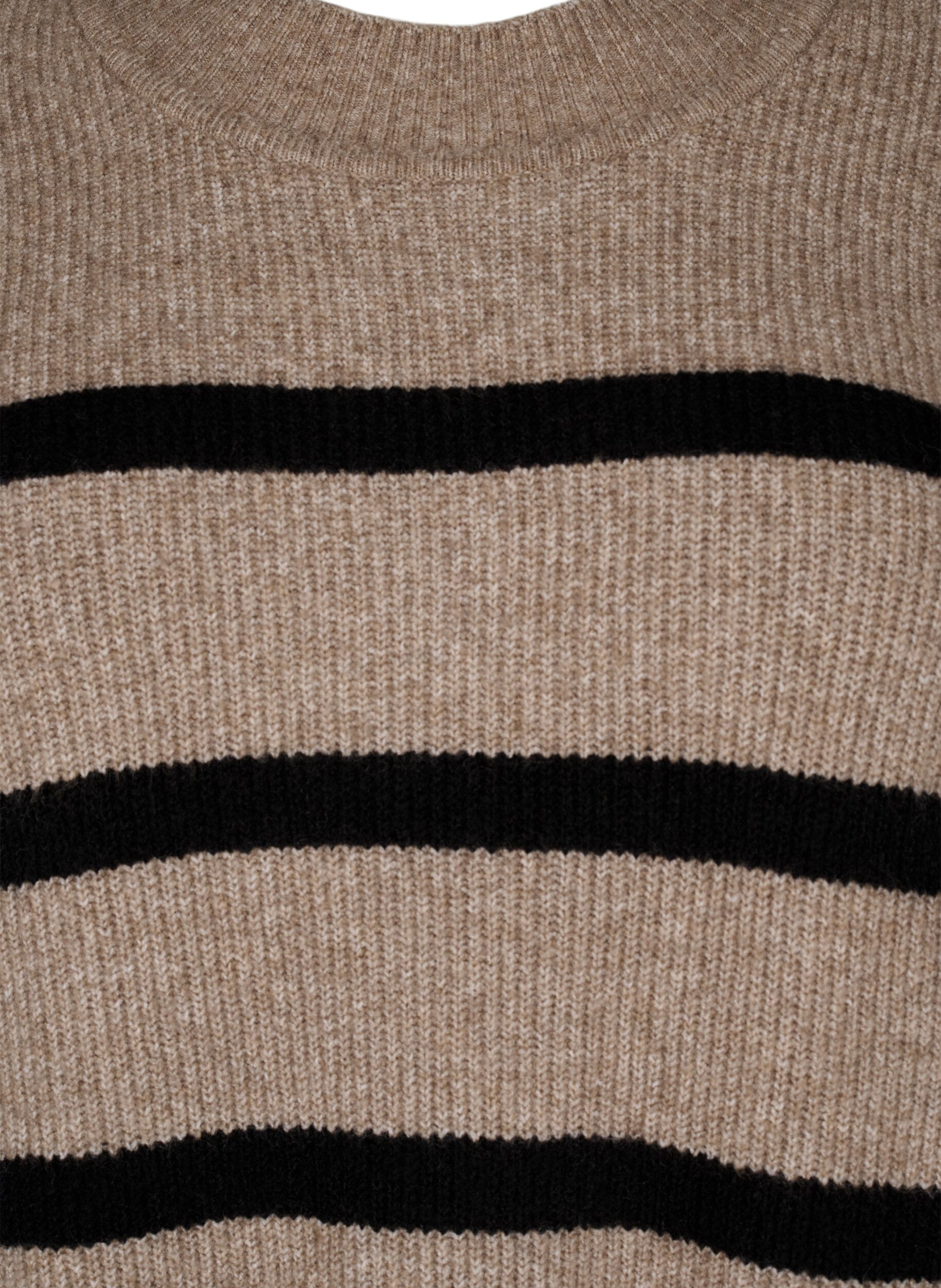 Zizzi Gebreide jurk met lange mouwen en strepen, Desert Taupe Comb, Packshot image number 2