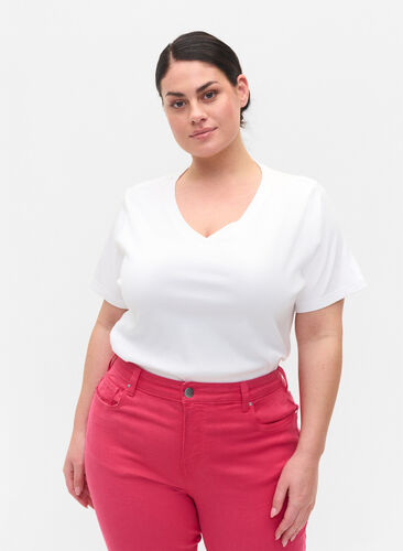 Katoenen t-shirt met geribbeld structuur, Bright White, Model image number 0