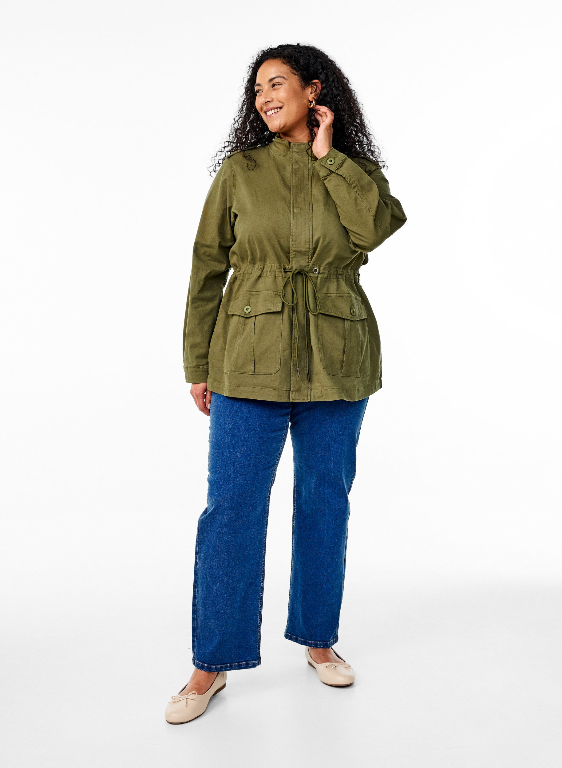 Zizzi Canvas jacket met zakken, Thyme, Model image number 2