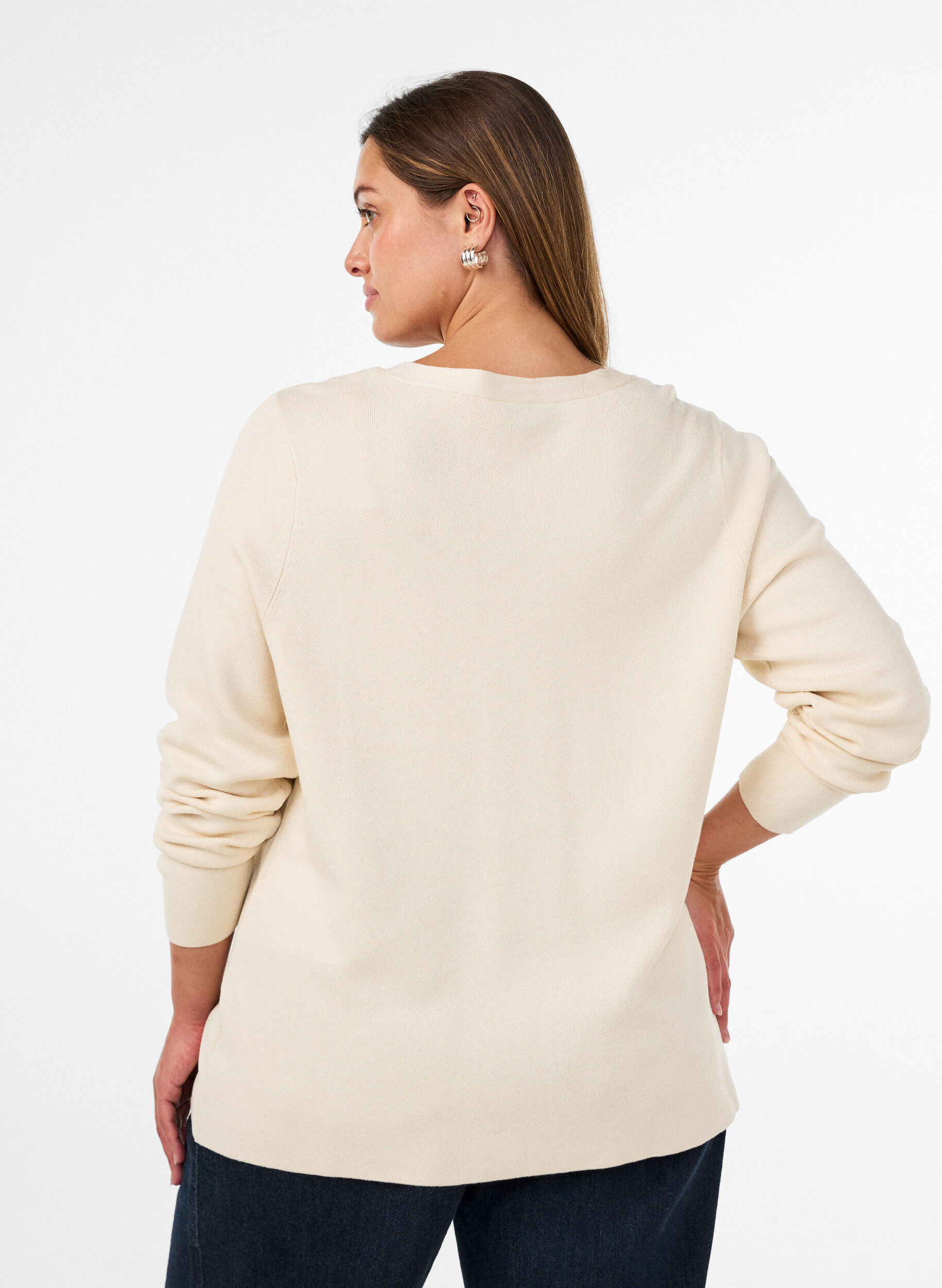 ZizziFijngebreide cardigan met decoratieve knopen, Vanille, Model image number 2