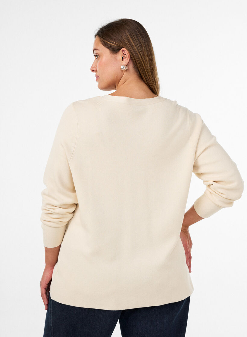 Fijngebreide cardigan met decoratieve knopen, Vanille, Model image number 2